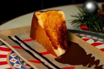 A plated dessert in the dining room at Fiaba Brasserie